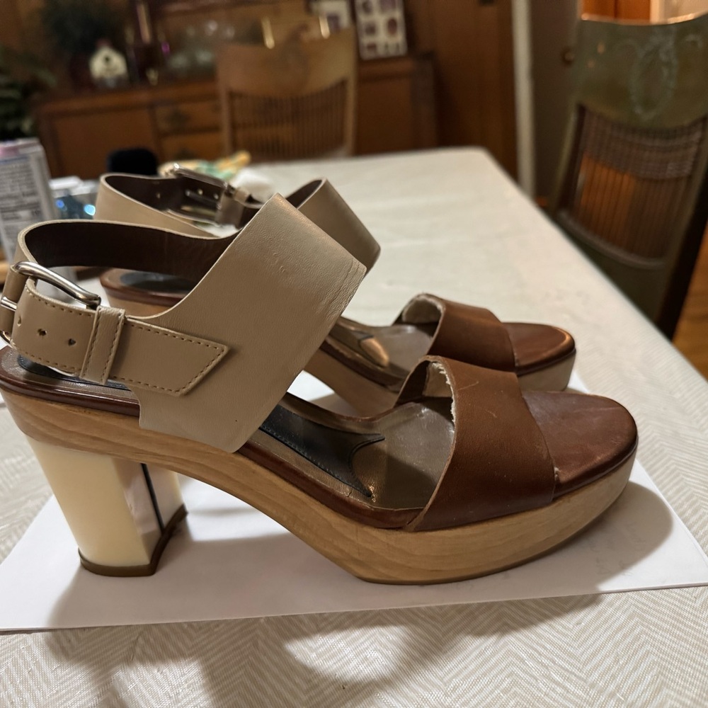 MARNI Women's Brown and Cream Leather Wood Sandals